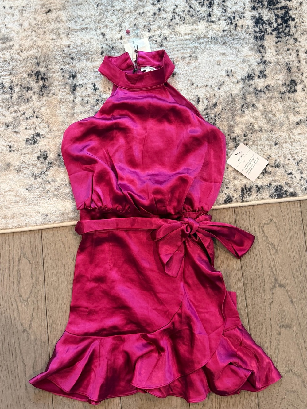 Halter Mini Dress in Vibrant Fuchsia with Waist Tie